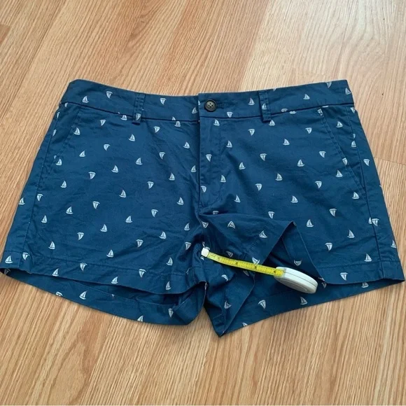 Uniqlo Blue Sailboat Print Flat Front Chino 100% Cotton Shorts Size 10 - Picture 4 of 8